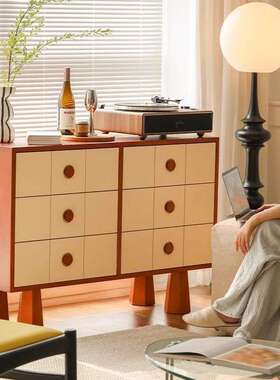 mu林复古实木六斗柜家用客厅靠墙储物柜中古创意边柜柜子卧室