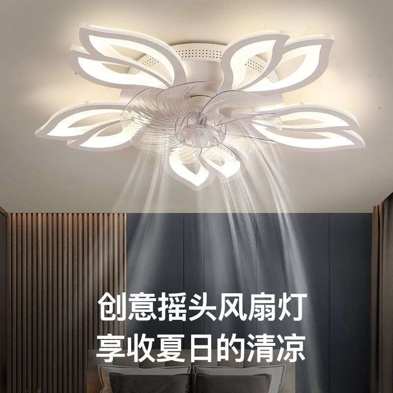风扇灯卧室灯餐厅灯带风扇房间客厅智能摇头吸顶风扇灯北欧艺术型图片