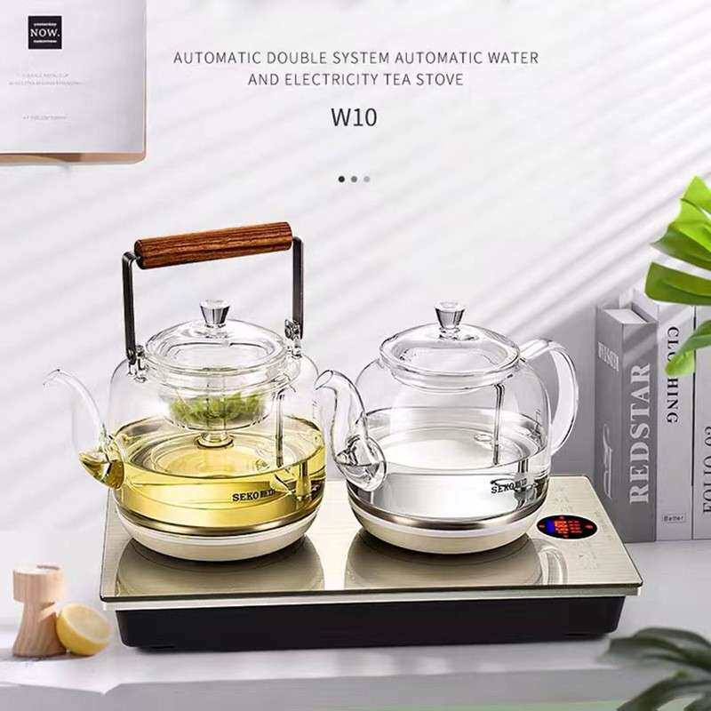 新功W10 全自动底部上水电热水壶双炉加水玻璃电茶炉煮茶壶蒸茶壶