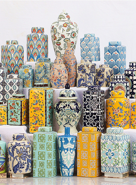 中欧式家居装饰粉彩陶瓷储物x罐民宿客厅电视柜摆件玄关博古架摆