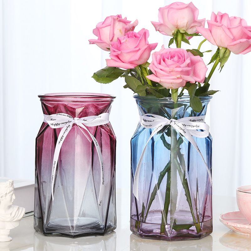 【二件套】e欧式玻璃花瓶透明彩色水培鲜花干花客厅装饰摆件插花