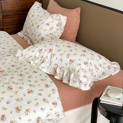 A类双层纱全棉四件套 超柔软秋冬季简约花边枕套花卉纯棉床上用品