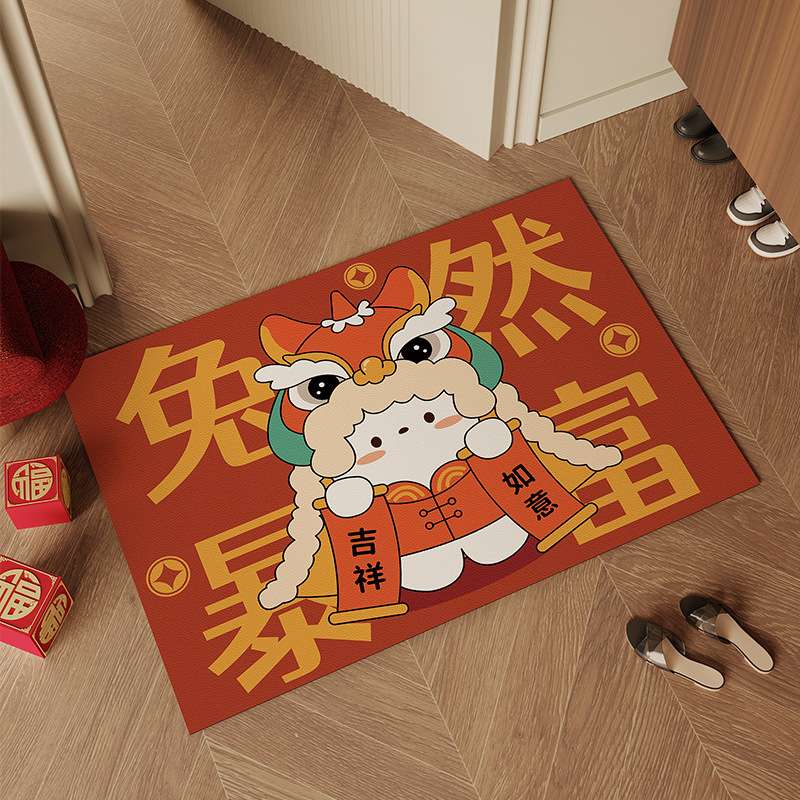 红色兔年入户门地垫吸水防滑门口脚垫新年喜庆可免洗进门垫子