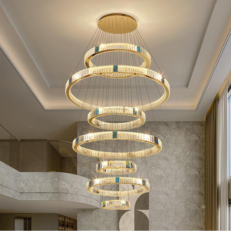 别墅复式楼大吊灯客厅灯2024年挑空楼梯吊灯轻奢水晶灯楼中楼吊灯