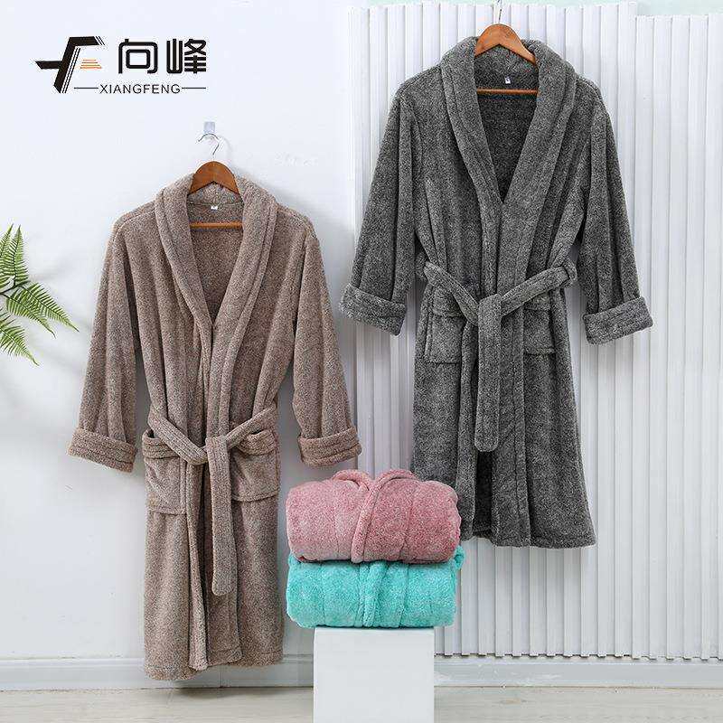 向峰秋冬新款A类抗菌珊瑚绒长款加厚睡袍系带浴袍男女家居服浴袍