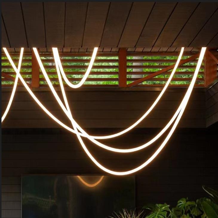 极简线条设计师样板房客厅灯loft挑高别墅楼梯间餐厅餐桌展厅吊灯