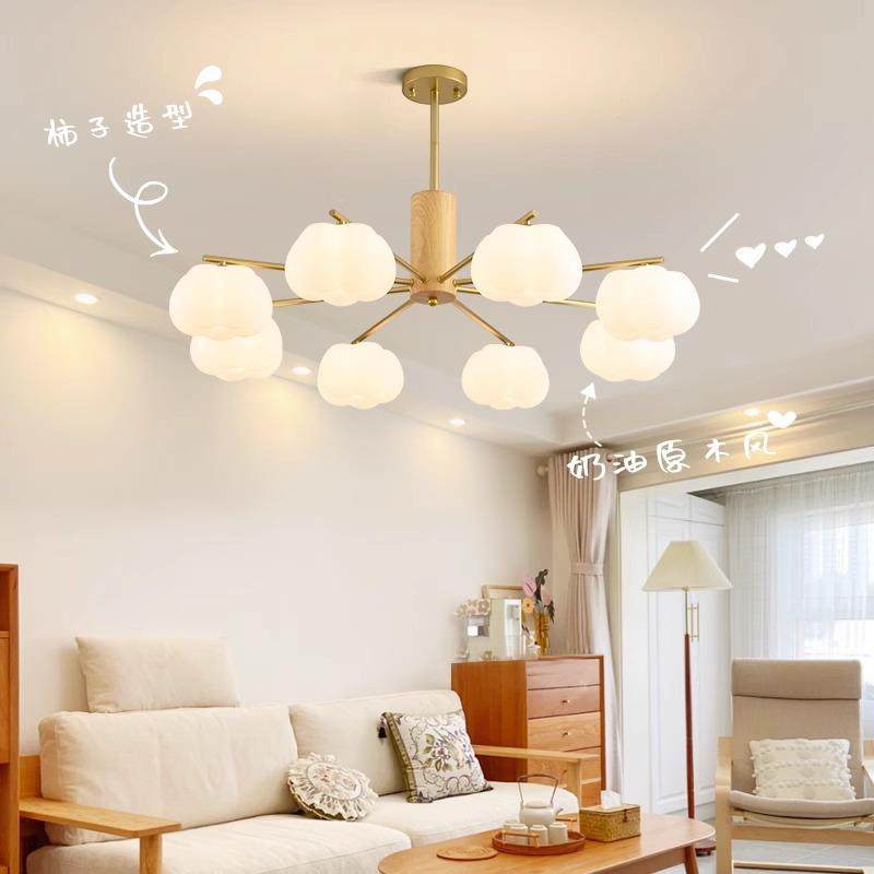 客厅吊灯轻奢餐厅卧室灯具现代简约奶油原木风棉花客厅主灯E