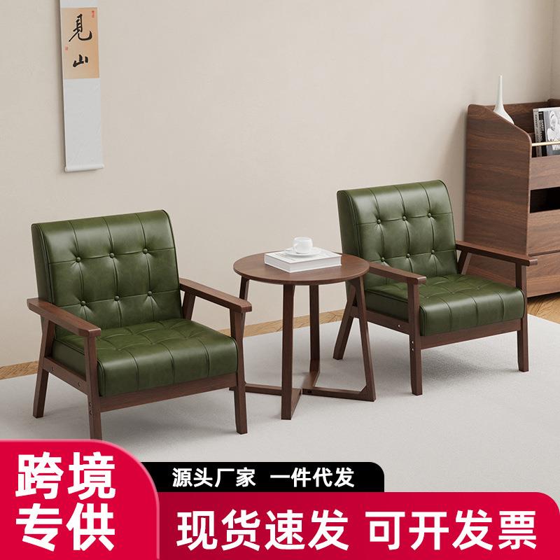 咖啡餐厅美式复古实木双人卡座皮沙发洽谈酒吧奶茶店桌椅组合商用