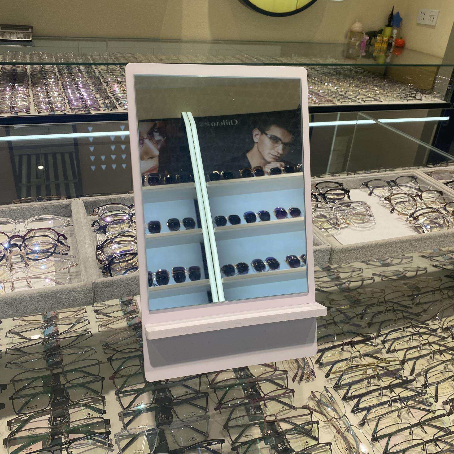 新款白色台式镜眼镜店专用商用化妆镜梳妆镜雪弗板可拆装柜台镜