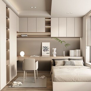 榻榻米小户型定制衣柜书桌一体储物收纳柜奶油风榻榻米儿童房卧室