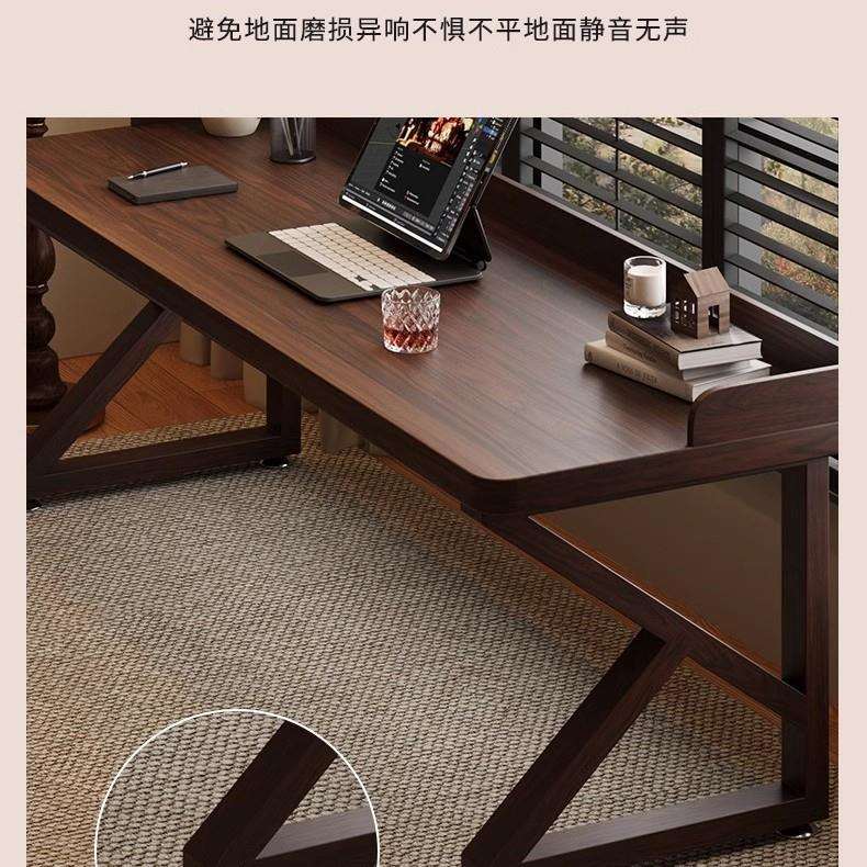 全实木双人书桌加挡板中古风长条沙发床边桌子家用简约学生电脑桌