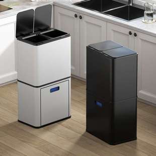 5528 2228 GAOK柜式 双层多分类智能感应垃圾桶厨房用不锈钢3328