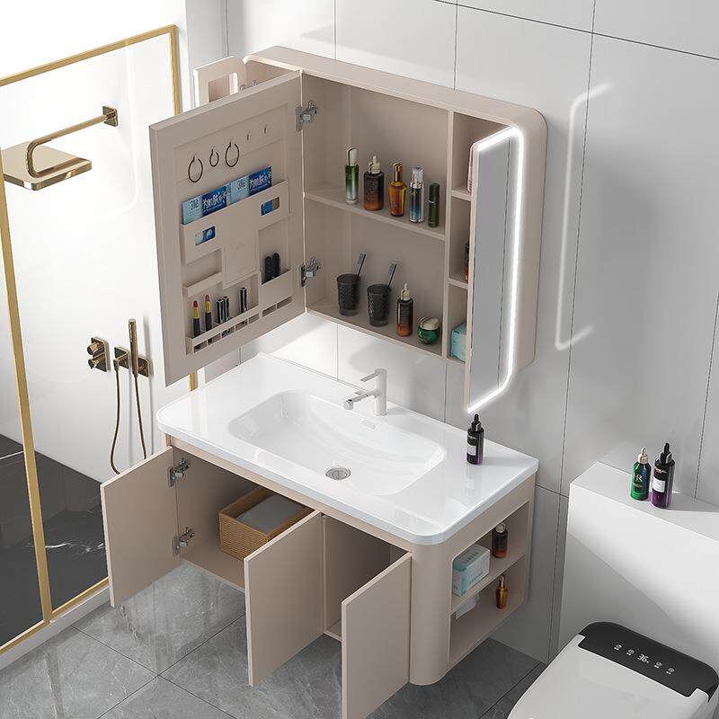 蜂窝板太空铝圆角侧边柜收纳卫生间浴室柜组合洗手台陶瓷一体脸盆