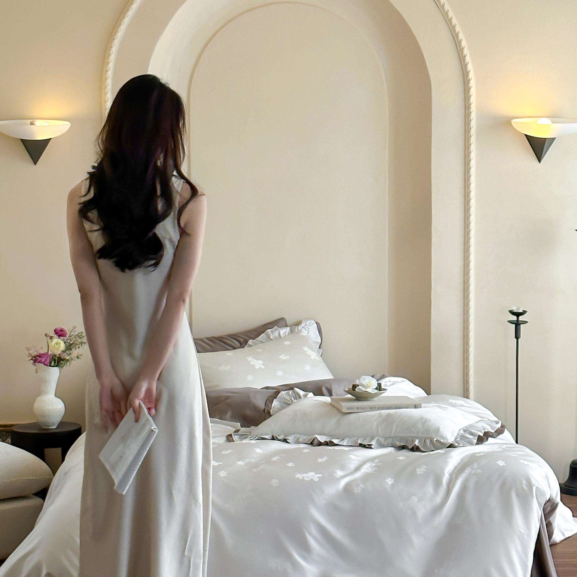 感100S兰精天丝四件套天丝提花三件套家用裸睡亲肤床单被套