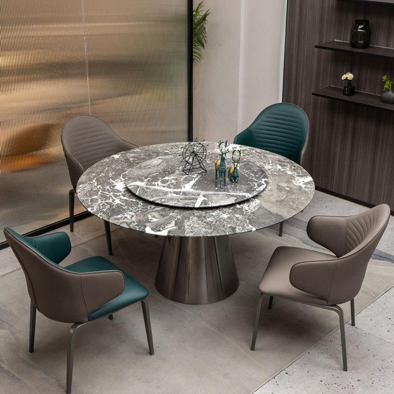 轻奢岩板餐桌椅组合现代简约高端奢石圆桌旋转带转盘大理石餐桌椅