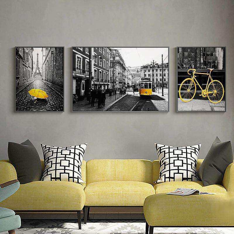 摩登城市 后现代简约客厅沙发背景装饰画北欧创意组合工业风挂画