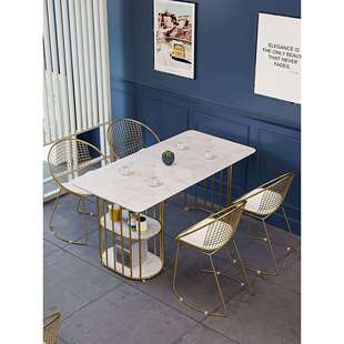 餐桌椅组合北欧现代简约轻奢亮光岩板餐桌长方形家用小户型大理石