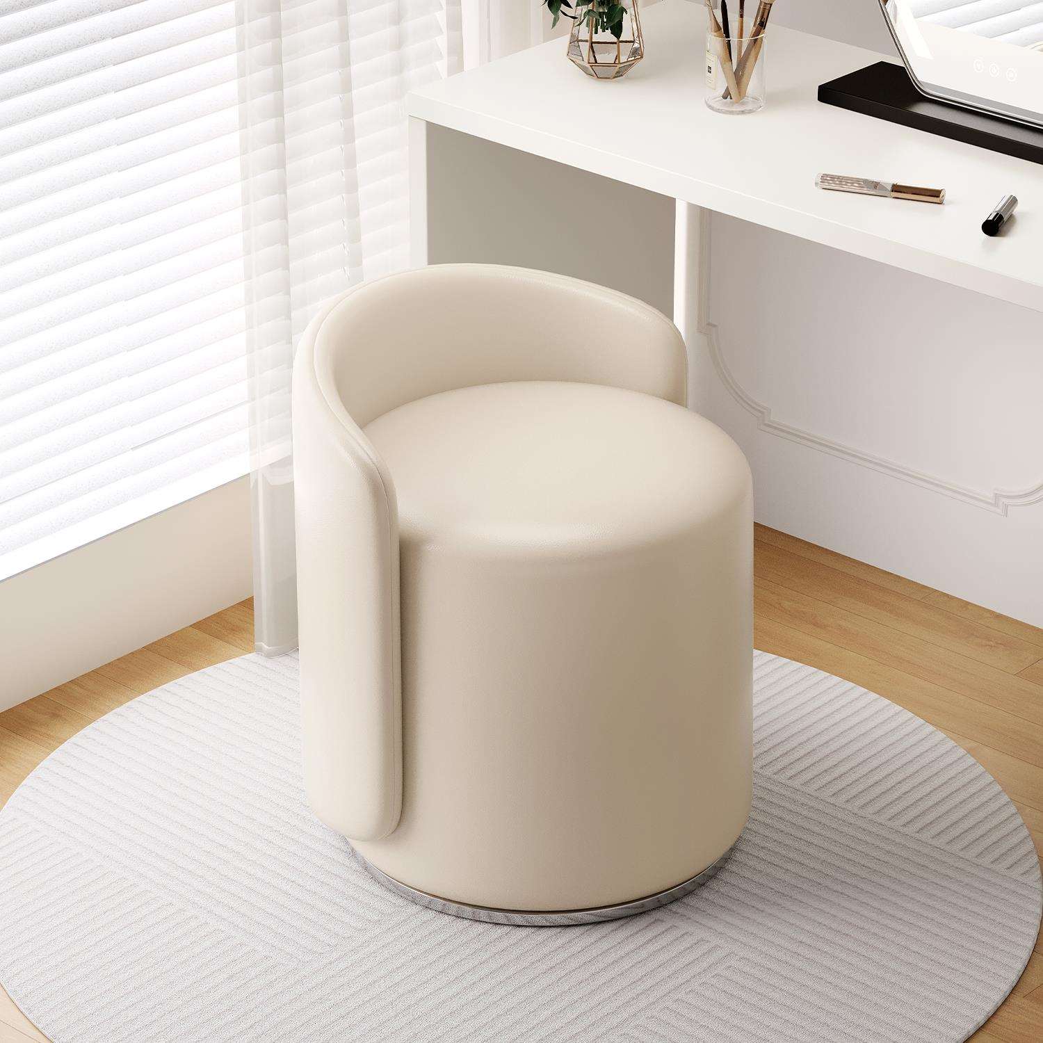 A6T化妆凳轻奢感家用凳子靠背女生卧室梳妆台椅子圆凳旋转美