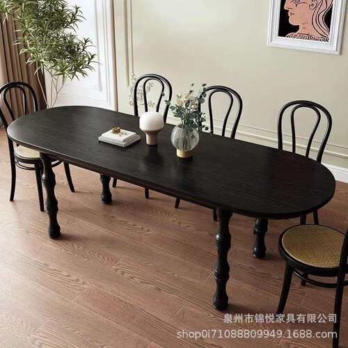 法式复古轻奢全实木餐桌椅组合家用小户型饭桌半圆形靠墙吃饭桌子