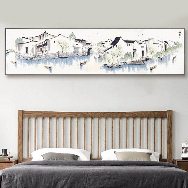 江南水乡装饰画新中式卧室床头挂画客厅办公室山水画茶室民宿壁画