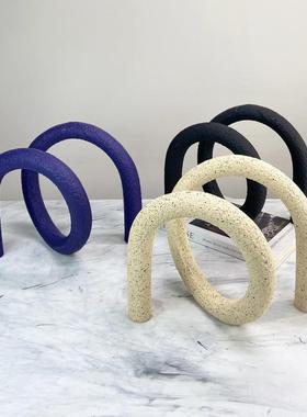 现代简约北欧极简几何喷砂绳结摆件样板房售楼处书房客厅软装饰品