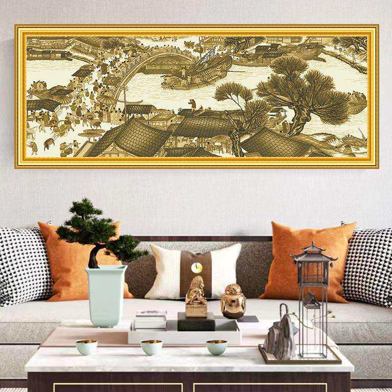宋版清明上河图十字绣3米大格2024新款线绣客厅大幅古典满绣名画