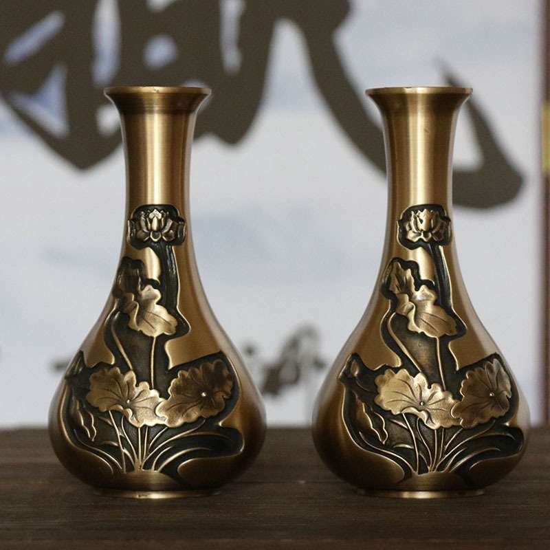 直供 浮雕拉丝浮雕花瓶  铜花瓶 办公室家居摆件金属工艺品