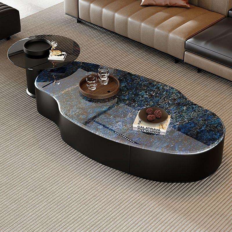 意式轻奢芒果现代岩板椭圆形茶几简约组合高级客厅家用新款小户型