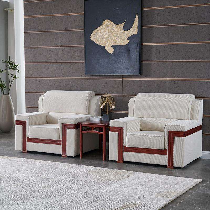 会议接待室的沙发现代简约办公室商务贵宾会客沙发实木单人位沙发