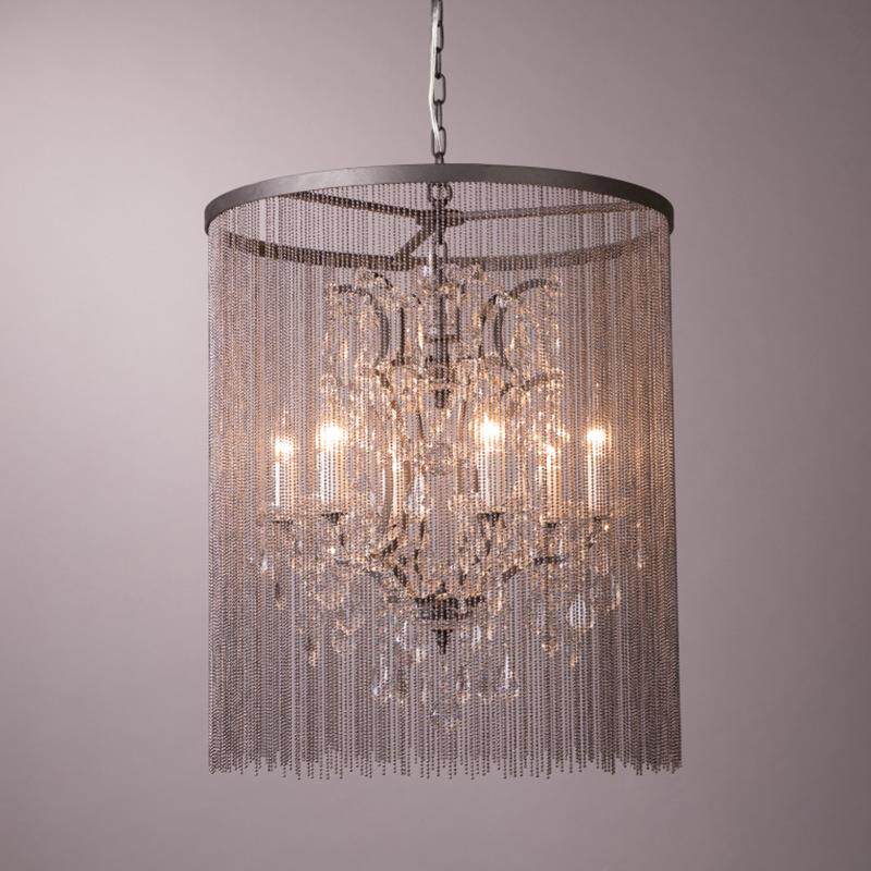 中山灯具别墅美式复古水晶蜡烛怀旧新古典铁珠珠帘装饰性吊灯