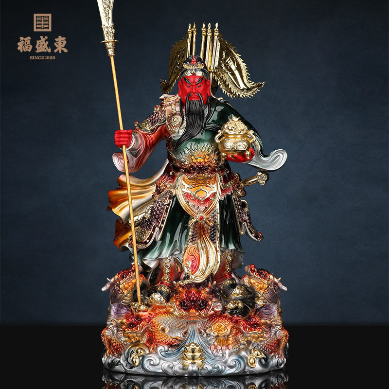 树脂九龙关公神像供奉绿袍武财神关二爷摆件办公店铺关羽雕像伽蓝