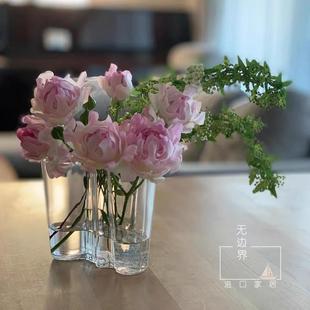 欧式创意简约芬兰湖泊玻璃花瓶手工吹制干花餐桌客厅装饰品