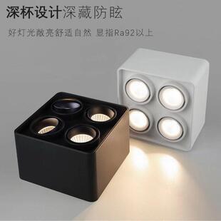 四头斗胆灯可调角度客厅无主灯方形盒子4头智能款3500k明装射灯