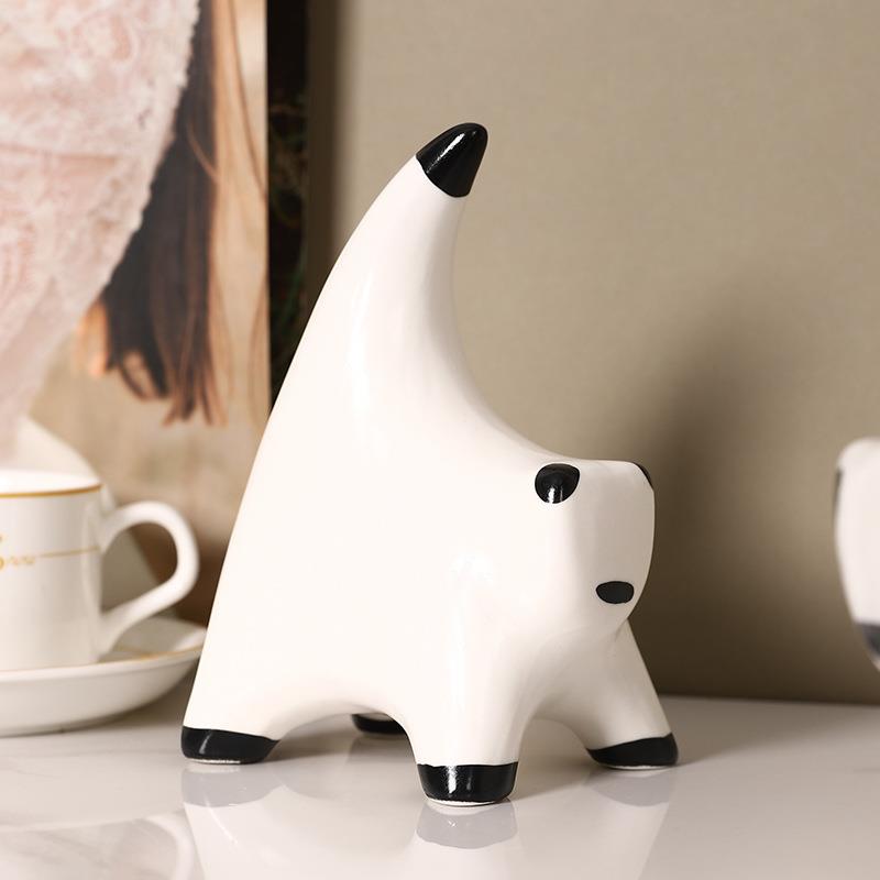 创意轻奢平脸猫条纹陶瓷摆件 现代家居软装样板房售楼处饰品工艺