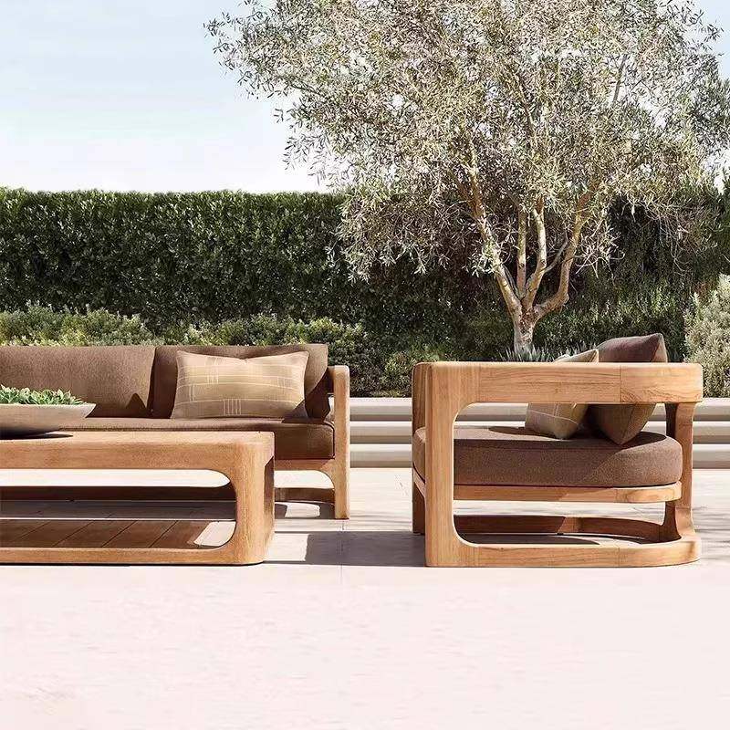 柚木户外沙发花园露台庭院防水晒室外防腐木酒店外摆茶几家具组合