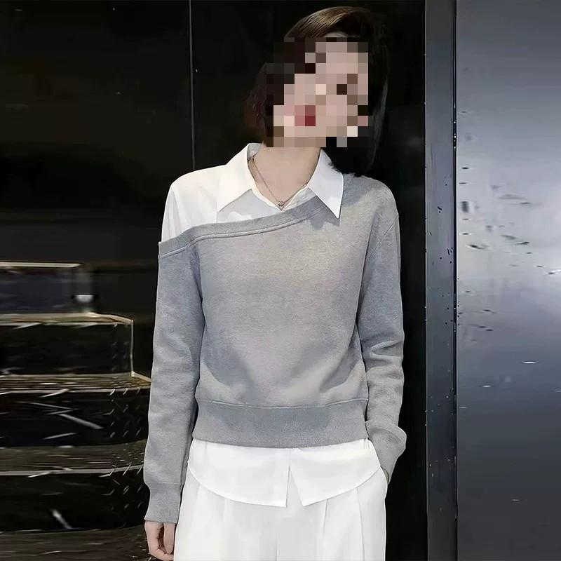 休闲风假两件撞色拼接卫衣女秋季长袖T恤