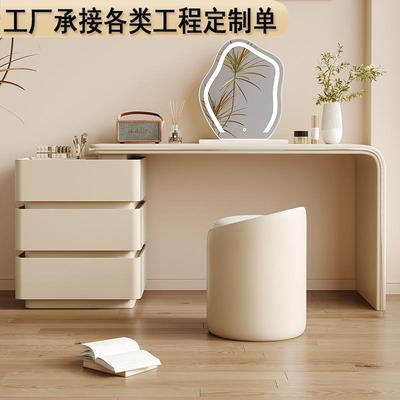 奶油风妆台小户型实木梳妆台收纳柜一体现代简约网红 伸缩化妆桌