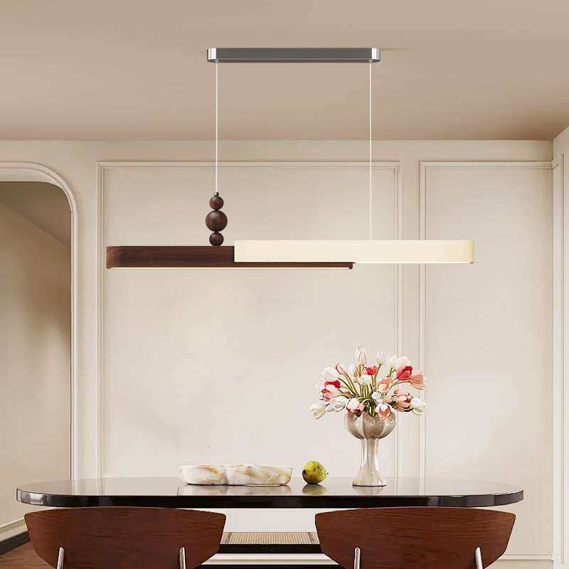 法式奶油风餐厅吊灯中古餐桌吧台灯全光谱护眼创意极简一字长条灯