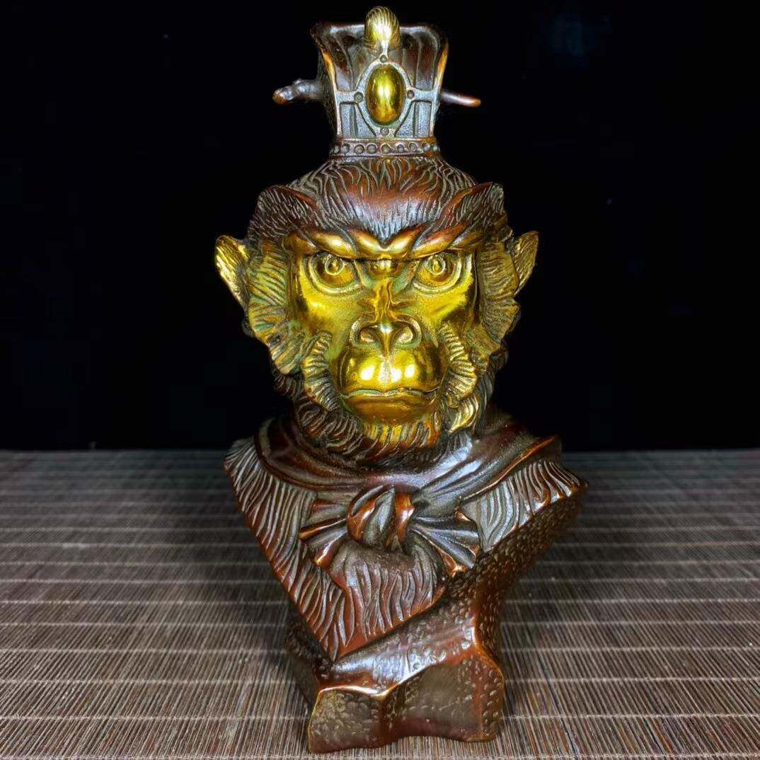 古玩杂项收藏 仿古铜大圣像铜摆件 复古乡下收老物件