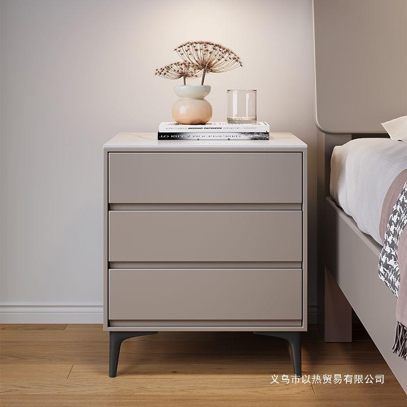 全实木烤漆床头柜卧室简约现代意式极简床边柜轻奢三抽储物斗柜子