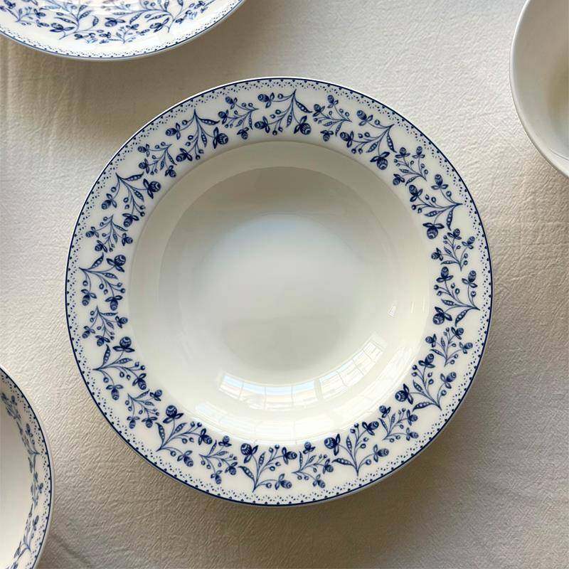 釉下彩繁枝骨瓷盘碗深汤盘菜盘甜品盘斗笠碗米饭碗餐具套装