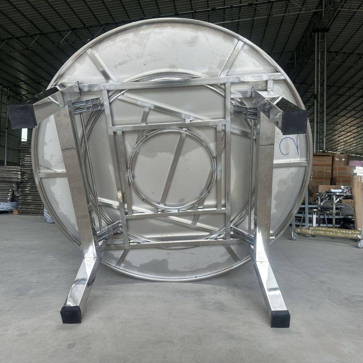 免安装304特厚不锈钢内置转盘 折叠桌大圆桌子家用酒席饭店连体桌