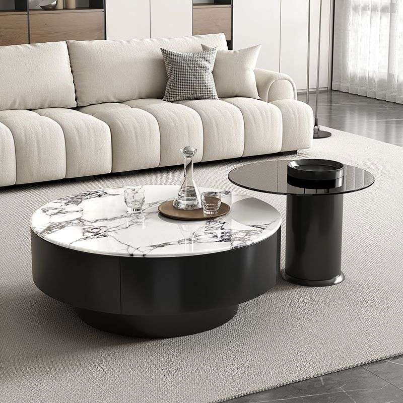 意式轻奢微晶石茶几小户型客厅家用简约高级圆形高档茶桌新款组合