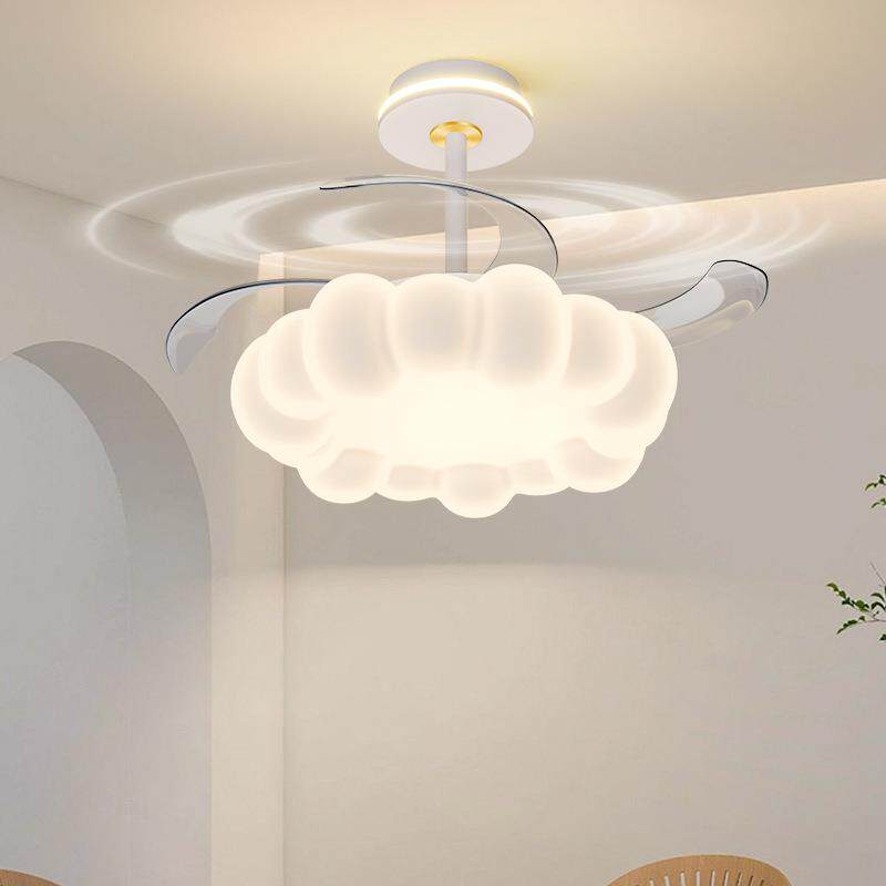 吊扇灯餐厅灯奶油风新款房间卧室风扇灯简约现代泡泡客厅餐桌吊灯