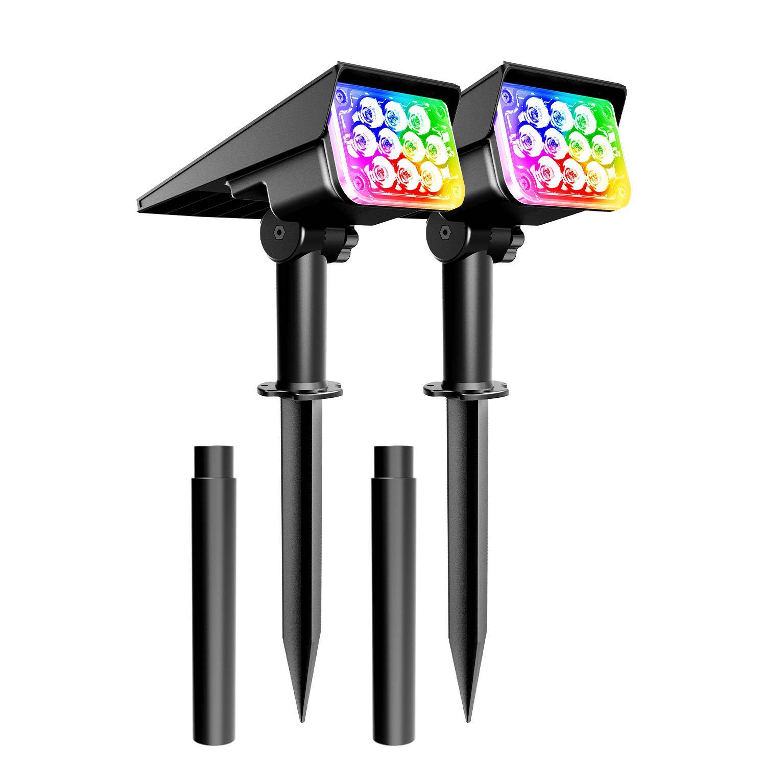 太阳能草坪灯rgb高亮户外庭院灯20led射灯景观地插灯花园装饰灯