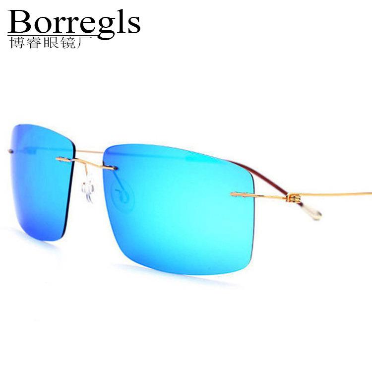 太阳镜超轻男士偏光无框女开车司机炫彩潮男眼镜 无螺丝方形墨镜