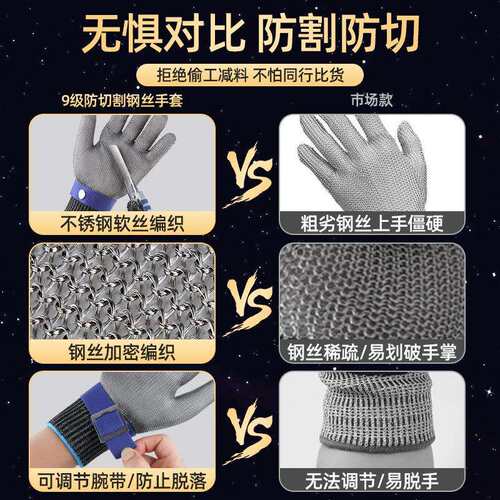 职安康 GL1-650 9级防切割钢丝手套耐磨防护玻璃电焊劳保手套