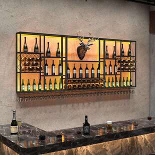 吧台铁艺酒架挂墙置物架工业风酒吧架子墙上红酒架壁挂酒柜啤酒架