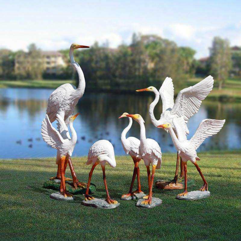招财仙鹤摆件户外园林景观庭院别墅售楼部花园装饰品仿真白鹭雕塑
