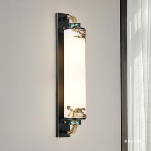 明镜致远 全铜新中式壁灯 客厅禅意床头卧室灯黑擦金玄关过道灯具